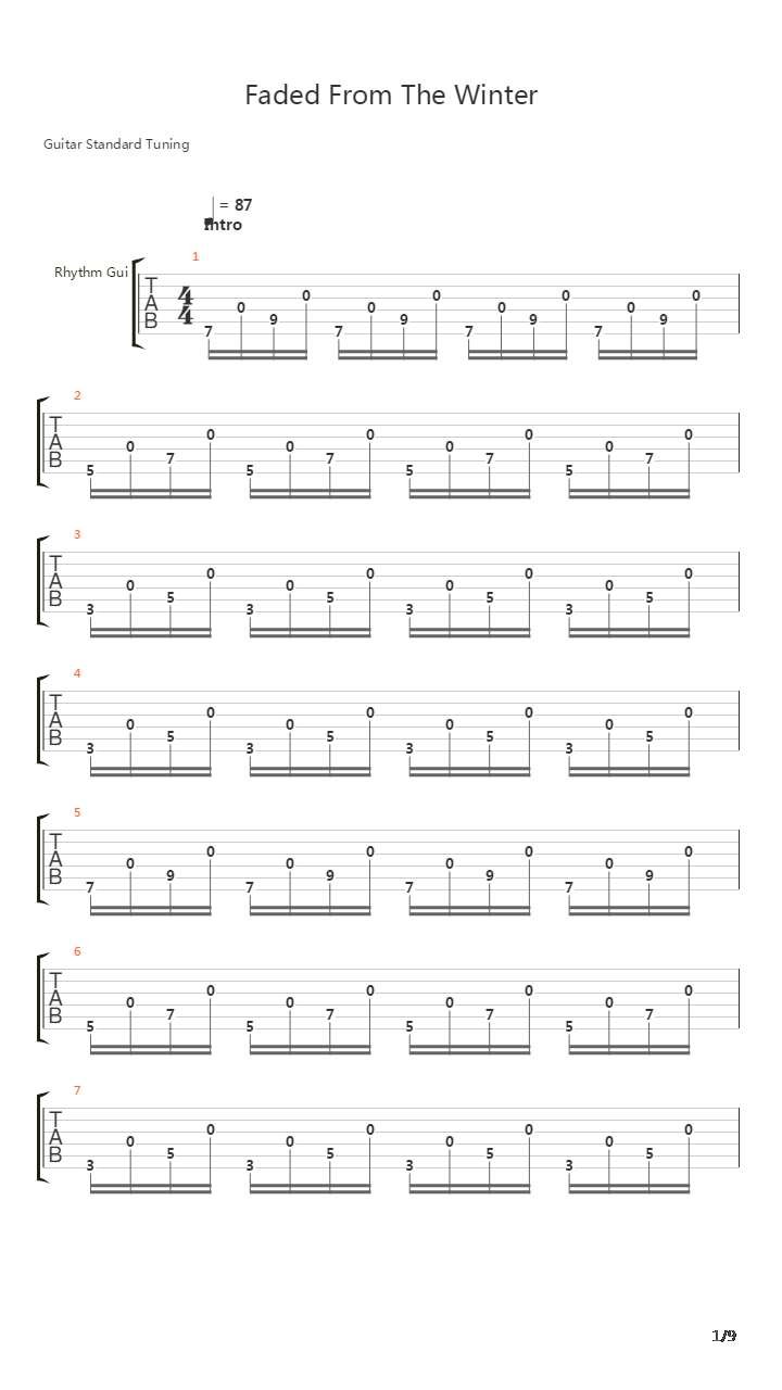 Faded From The Winter吉他谱