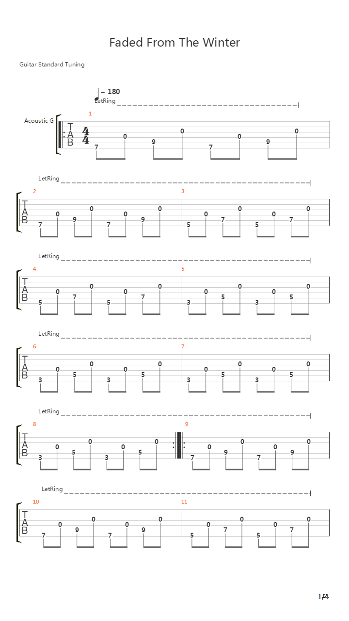 Faded From The Winter吉他谱