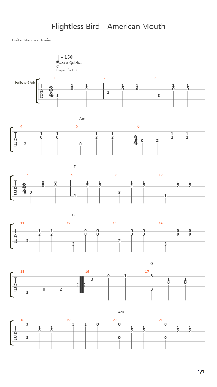 Flightless Bird American Mouth吉他谱