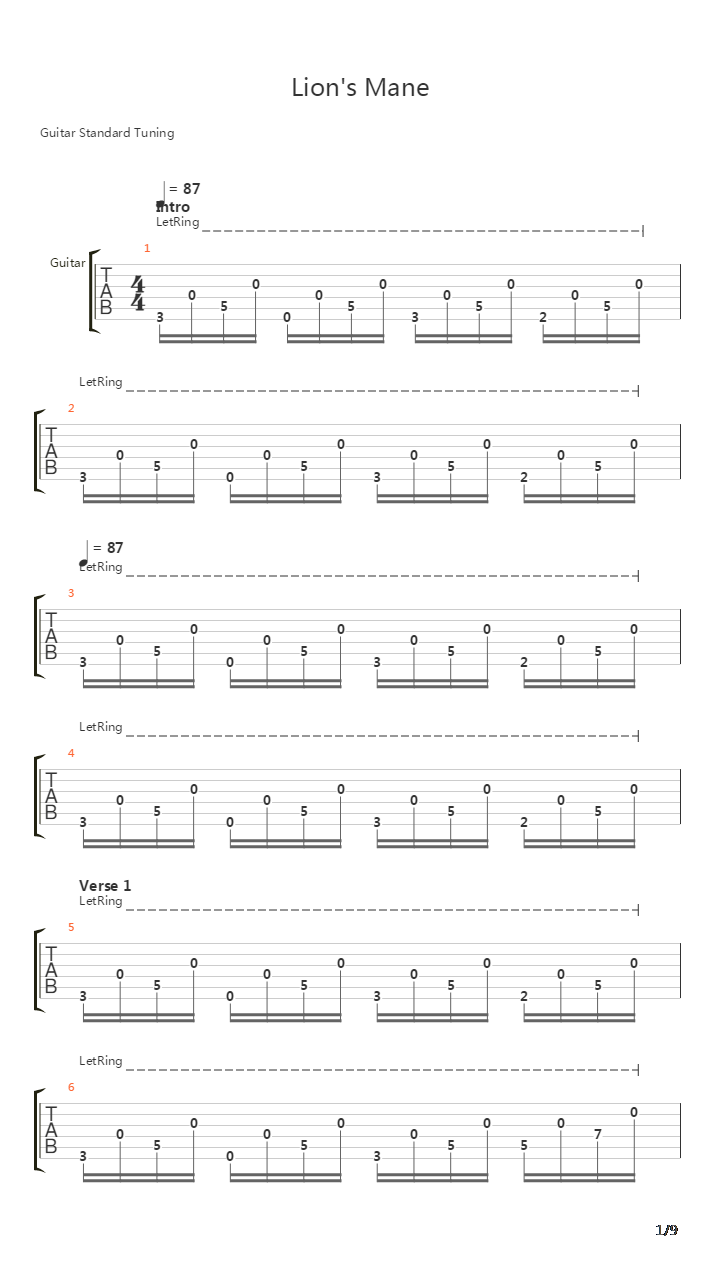 Lions Mane吉他谱