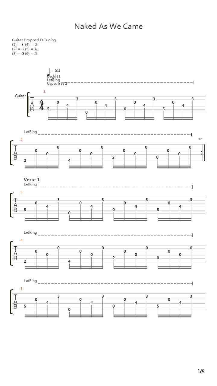 Naked As We Came吉他谱