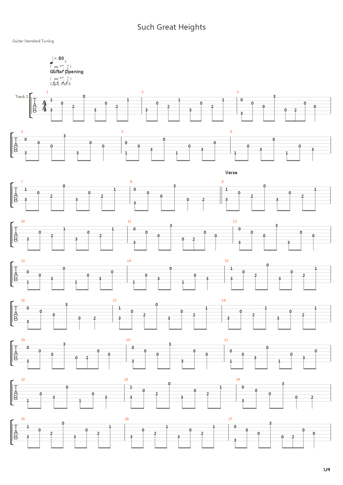 Such Great Heights吉他谱
