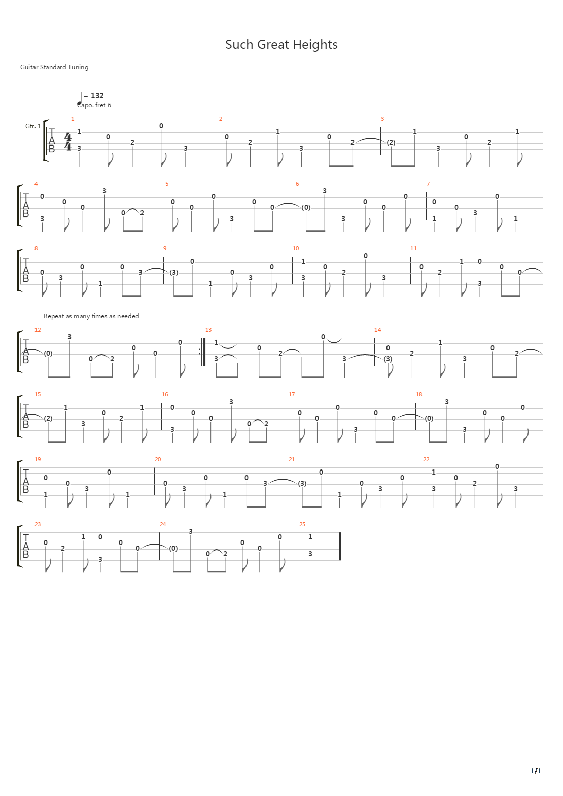 Such Great Heights吉他谱