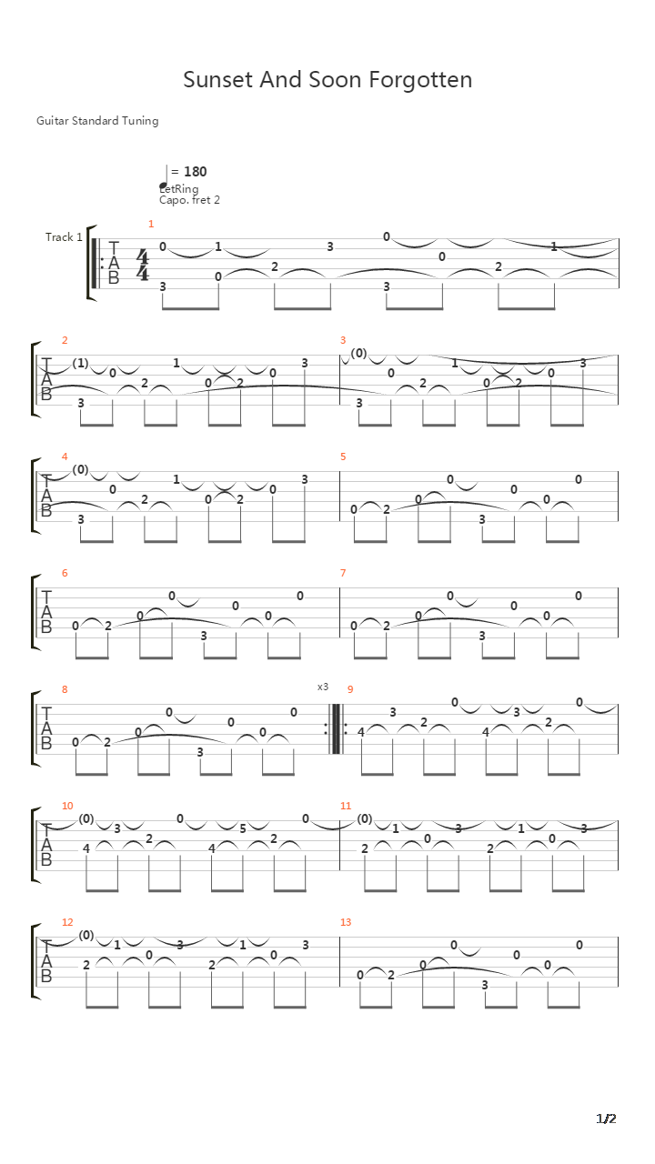 Sunset Soon Forgotten吉他谱