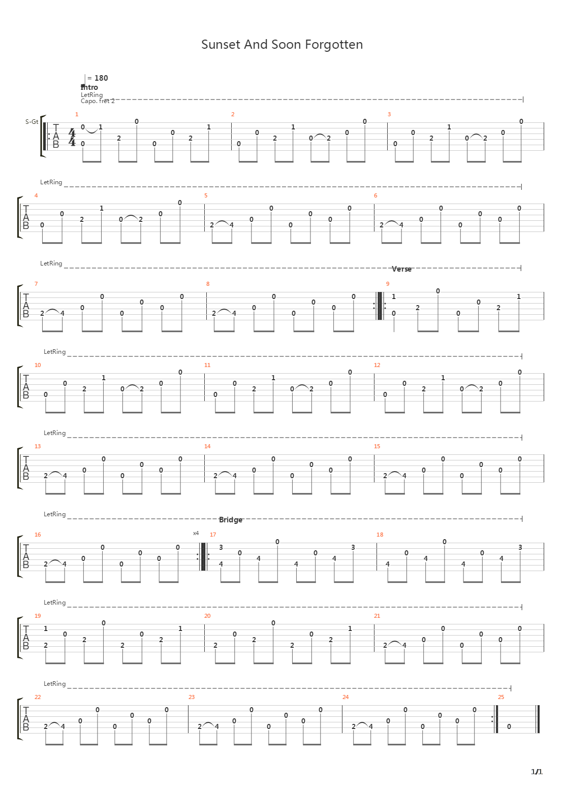 Sunset Soon Forgotten吉他谱