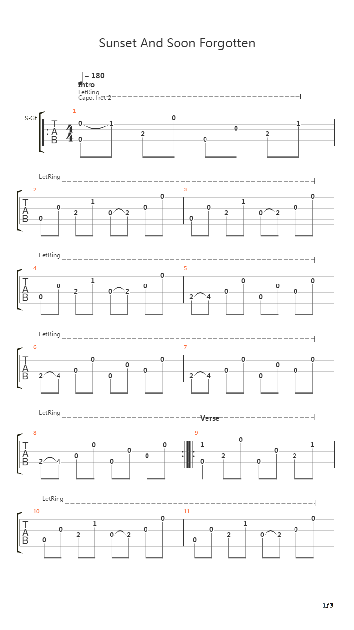 Sunset Soon Forgotten吉他谱