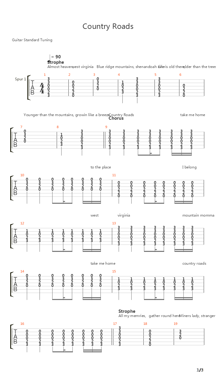 Take Me Home Country Roads吉他谱