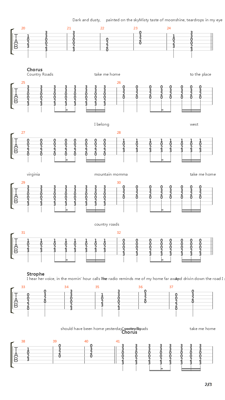 Take Me Home Country Roads吉他谱