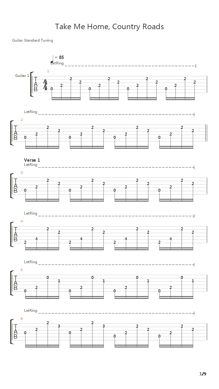 Take Me Home Country Roads吉他谱