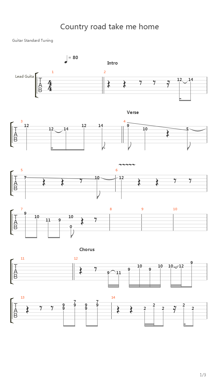 Take Me Home Country Roads吉他谱