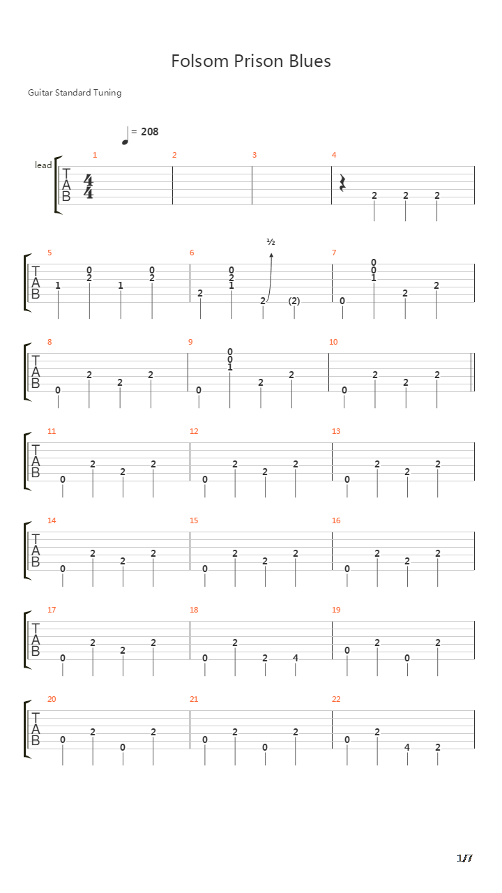Folsom Prison Blues吉他谱