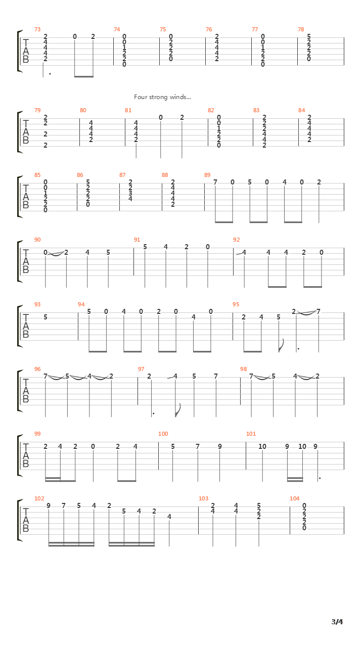 Four Strong Winds吉他谱