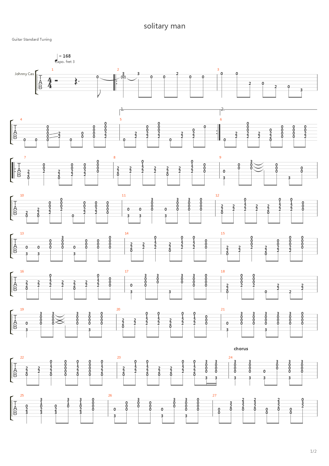 Solitary Man吉他谱