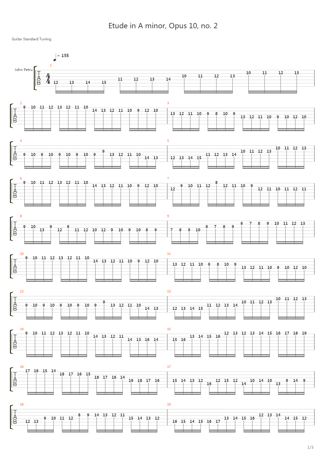 Etude In A Minor Opus 10 No 2吉他谱