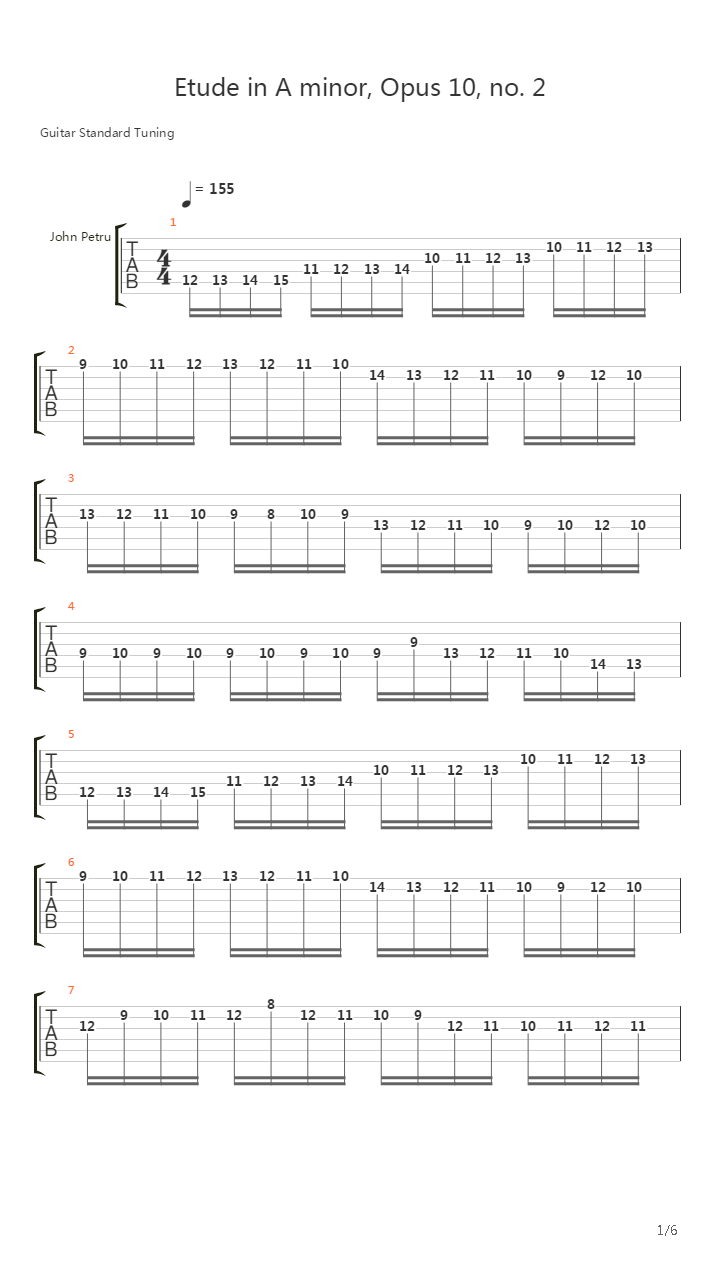 Etude In A Minor Opus 10 No 2吉他谱