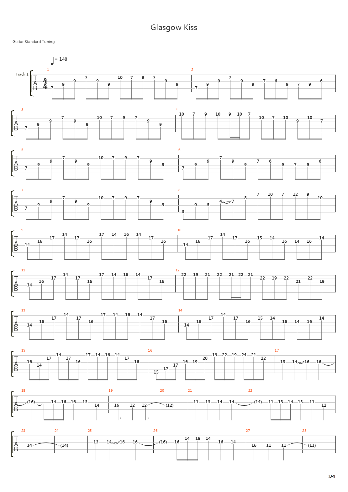 Glasgow Kiss吉他谱