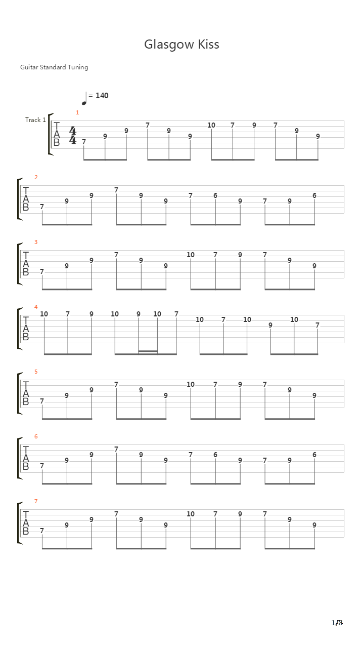 Glasgow Kiss吉他谱