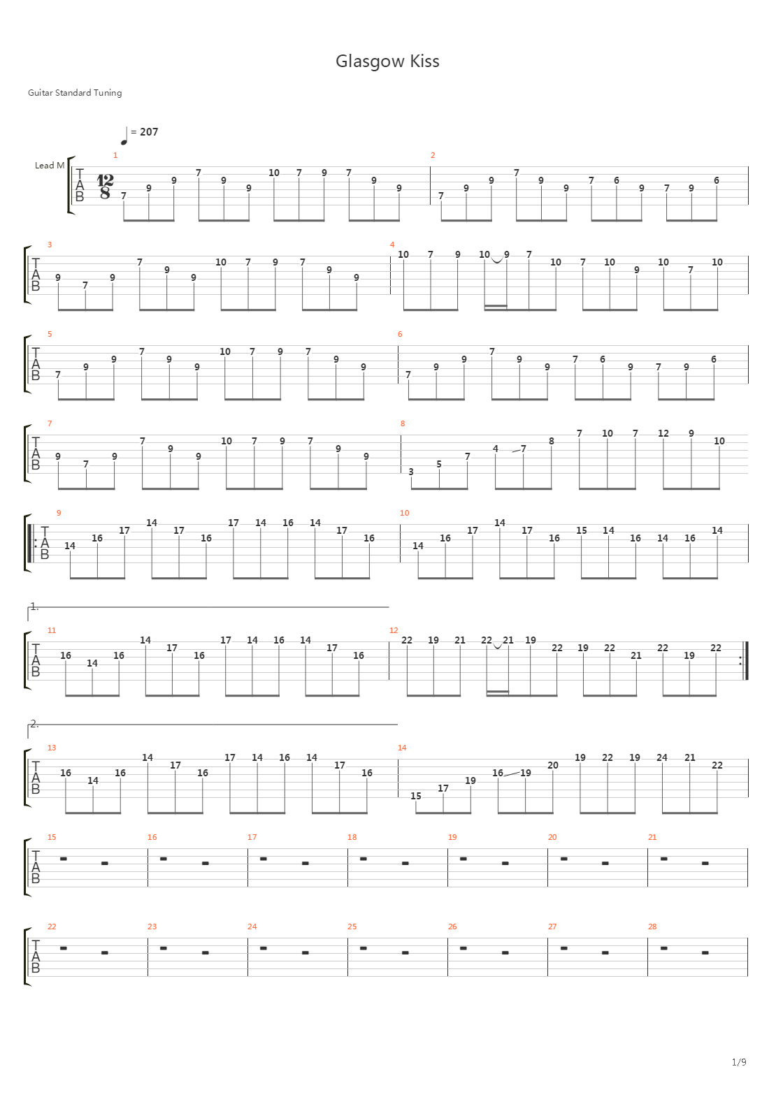 Glasgow Kiss吉他谱
