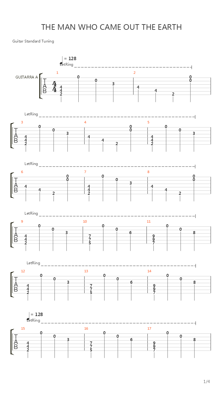 Man Who Came Out The Earth吉他谱