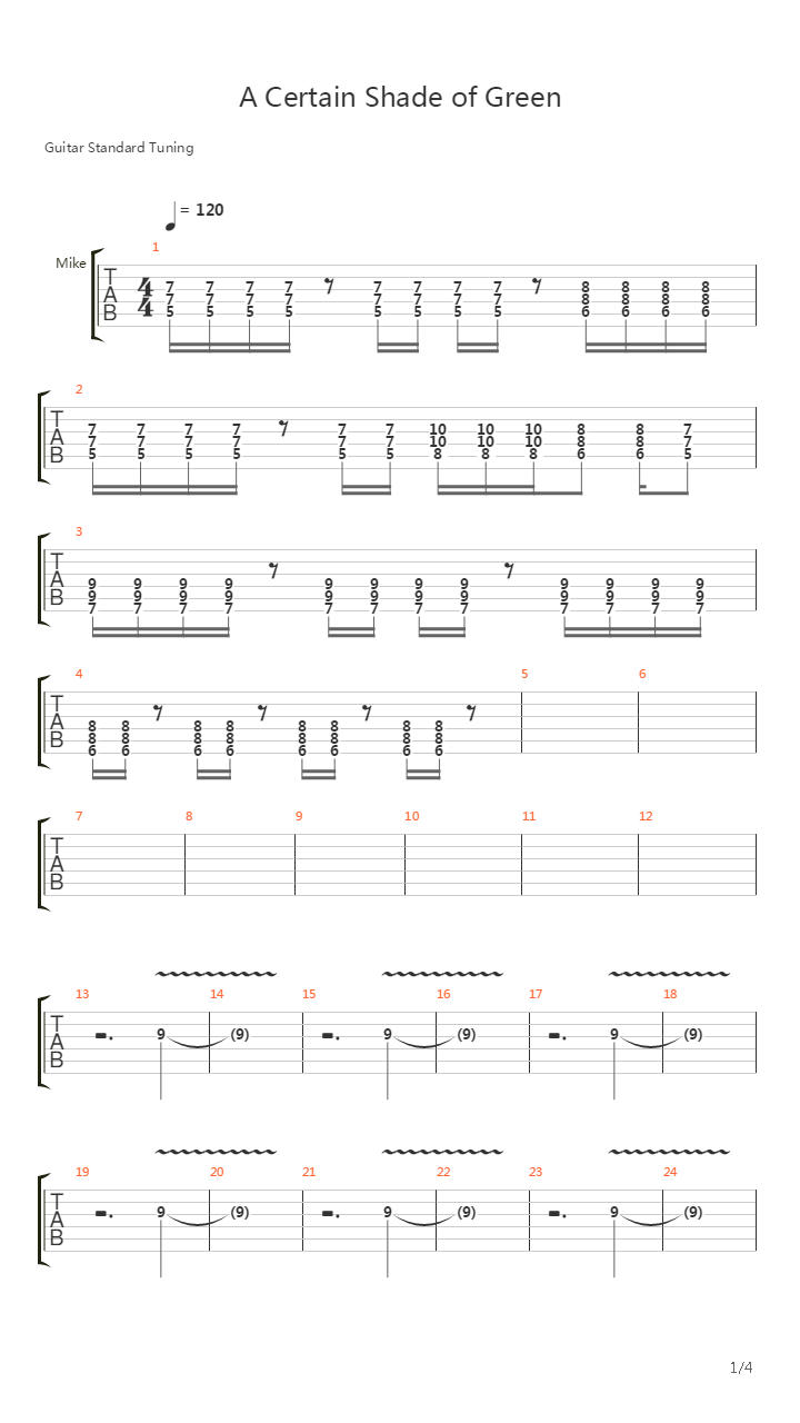 A Certain Shade Of Green吉他谱