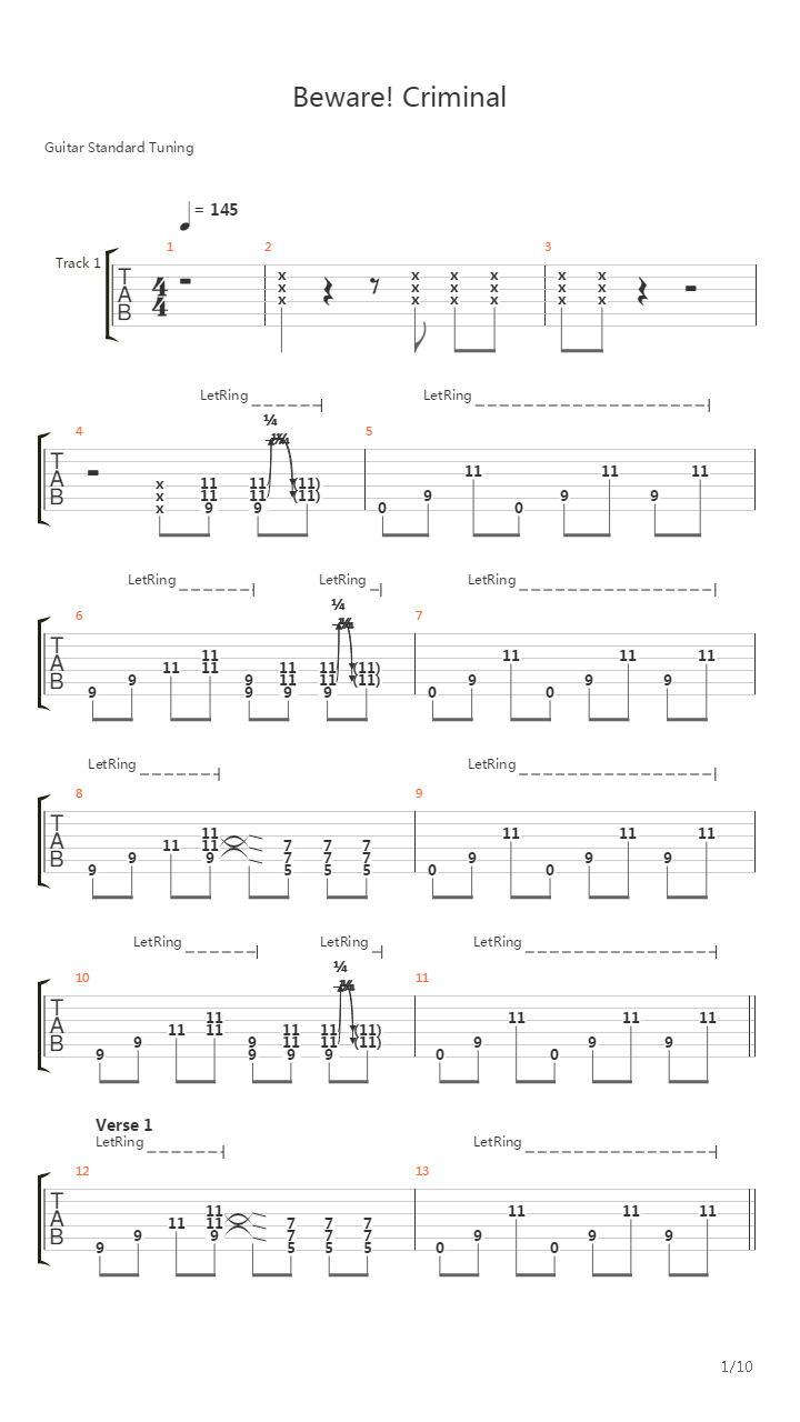 Beware Criminal吉他谱