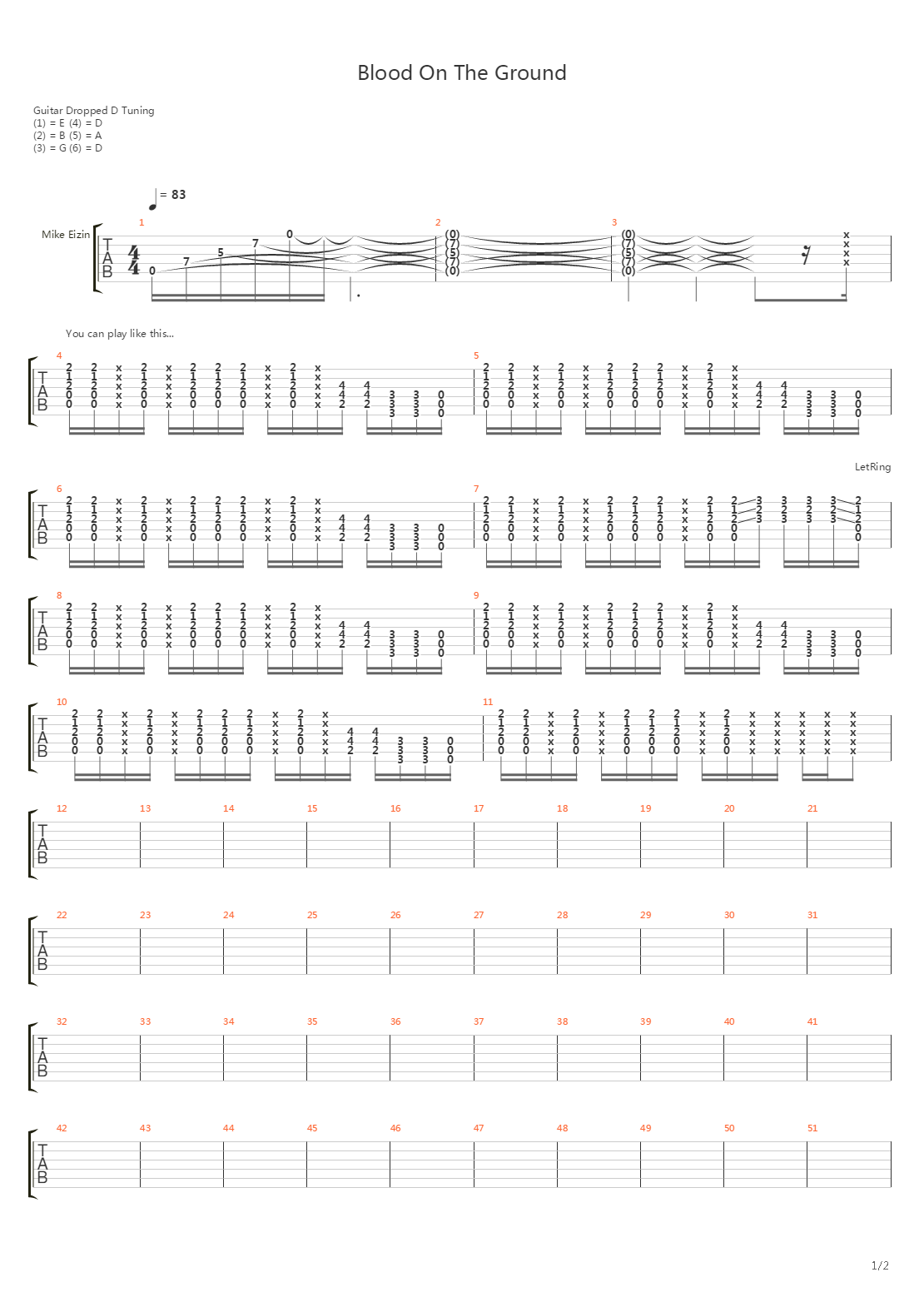 Blood On The Ground吉他谱