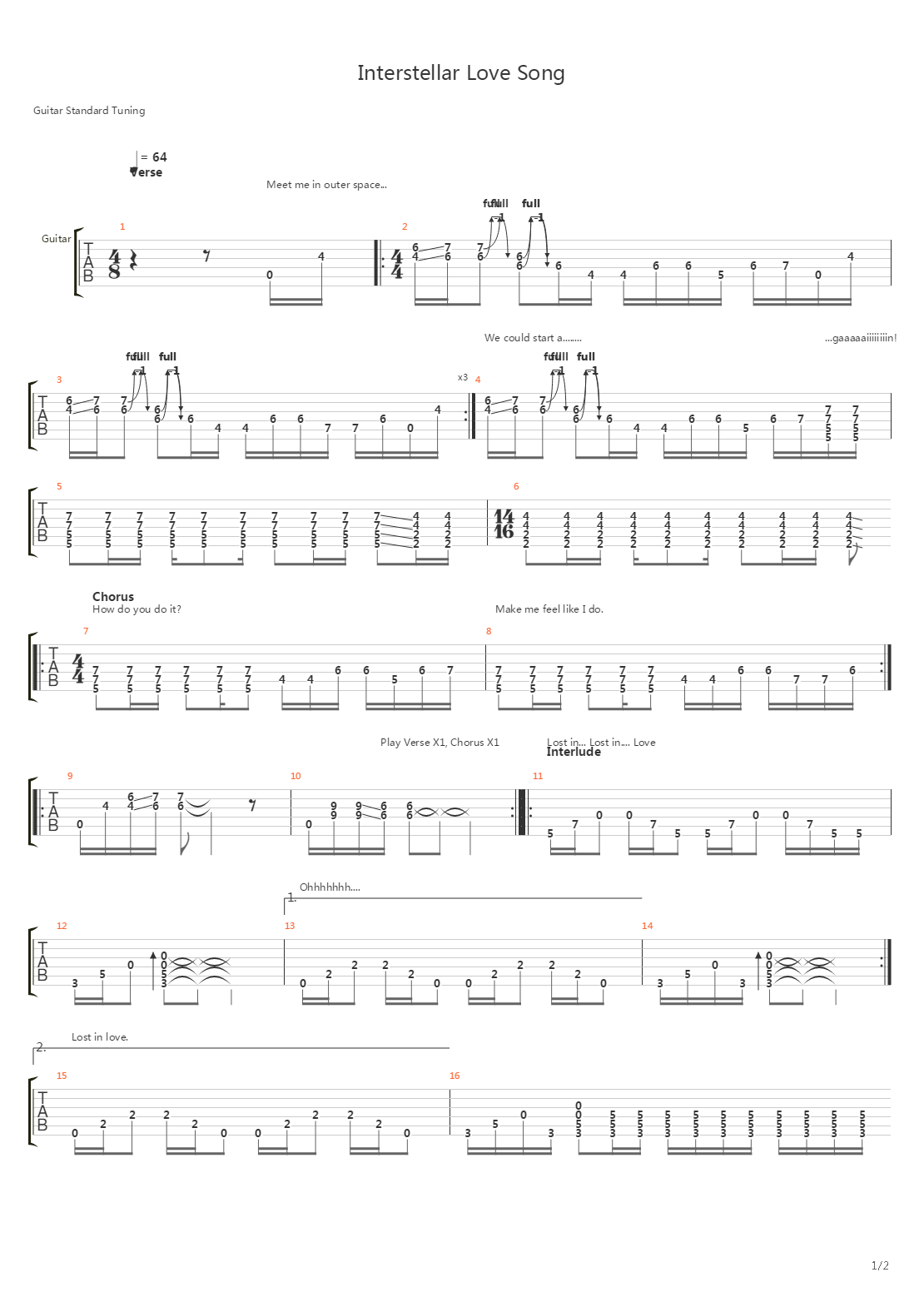 Interstellar Love Song吉他谱