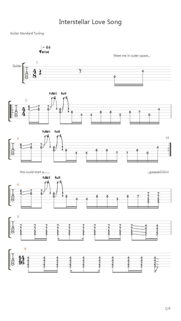Interstellar Love Song吉他谱