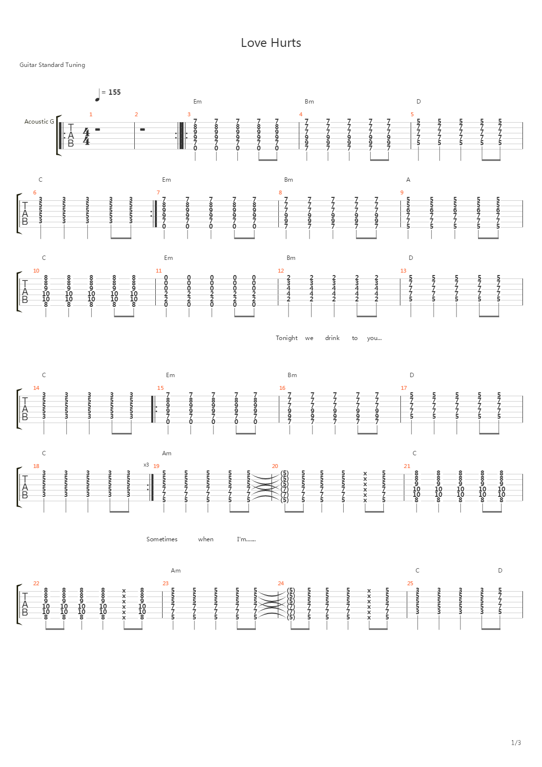 Love Hurts吉他谱