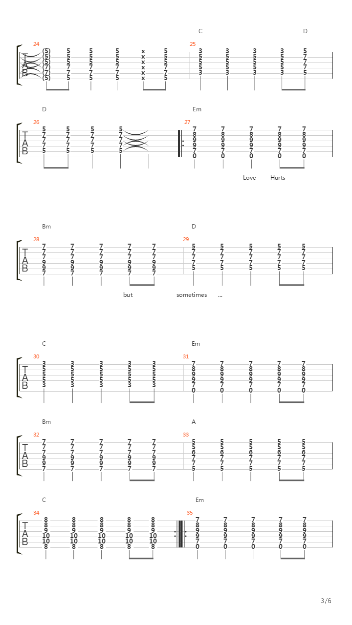 Love Hurts吉他谱