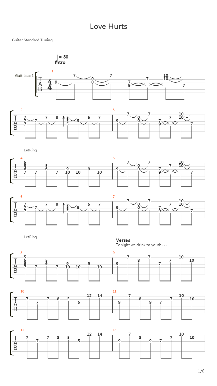 Love Hurts吉他谱