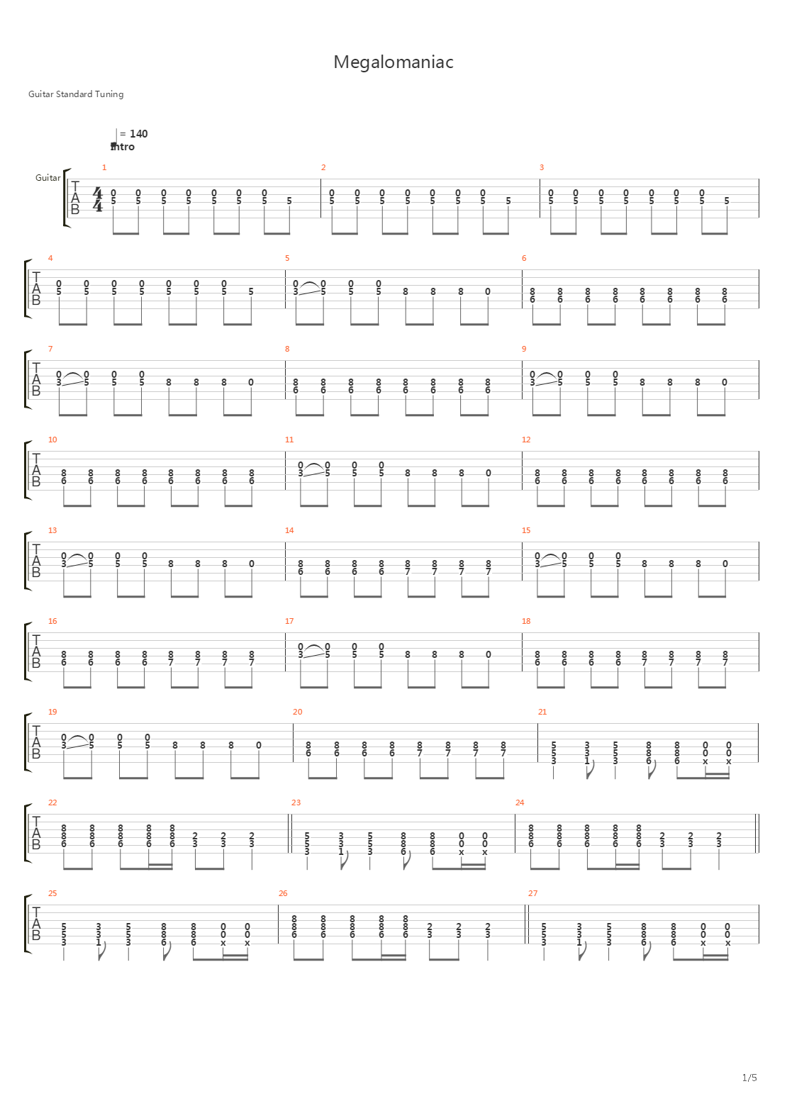 Megalomaniac吉他谱