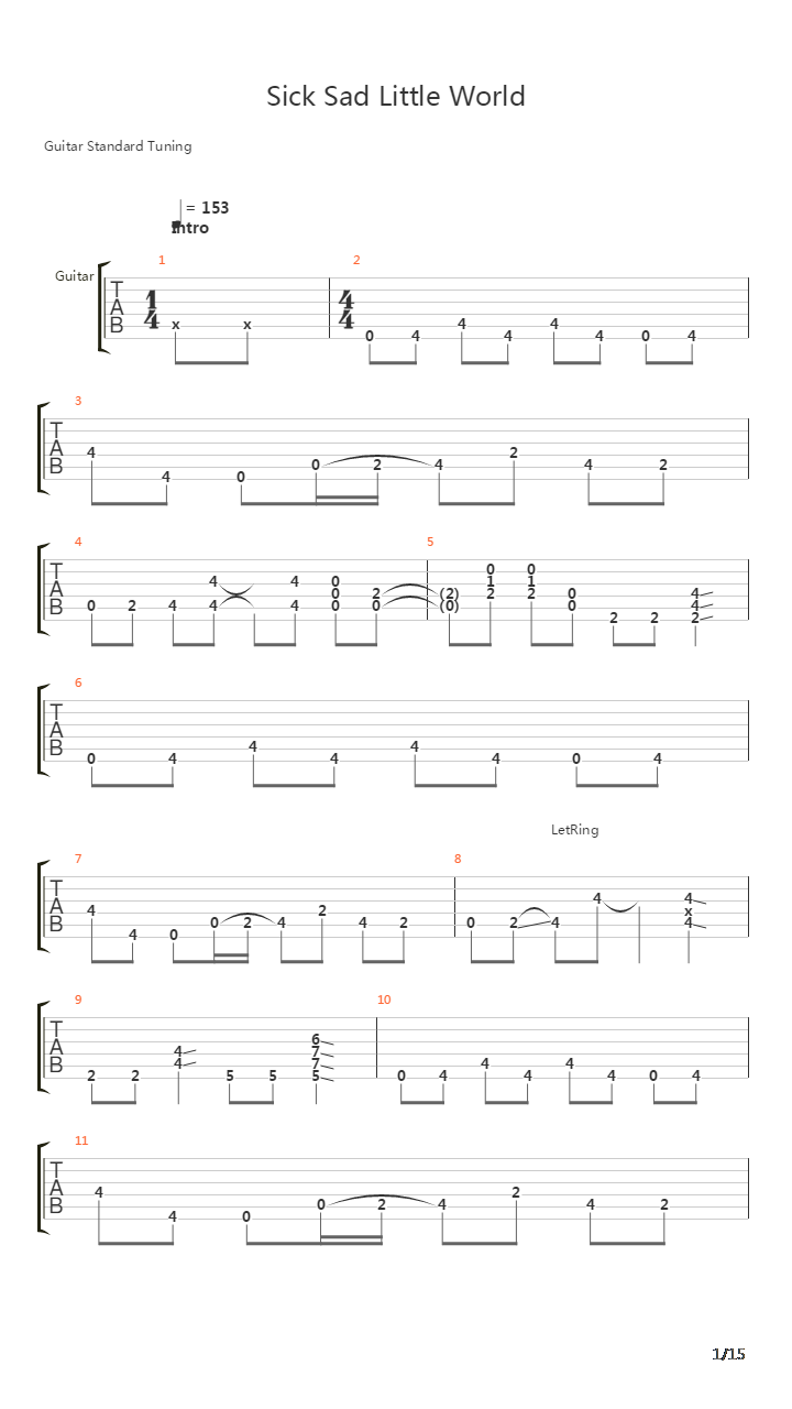 Sick Sad Little World吉他谱