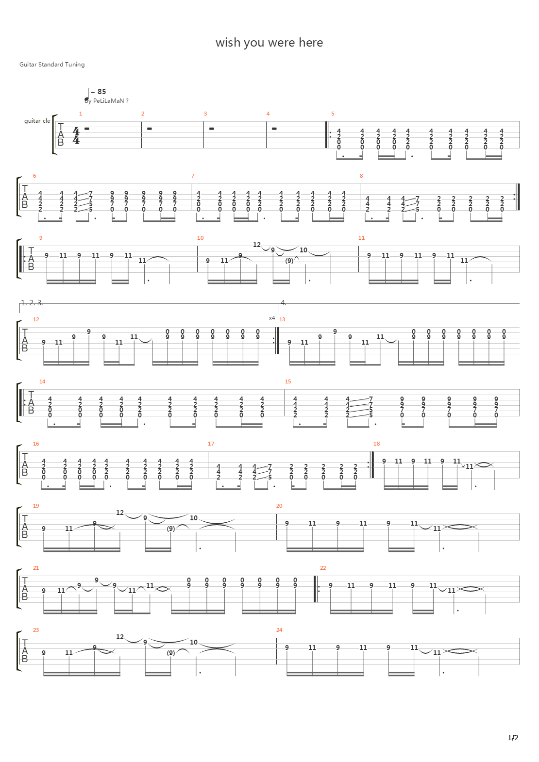 Wish You Were Here吉他谱