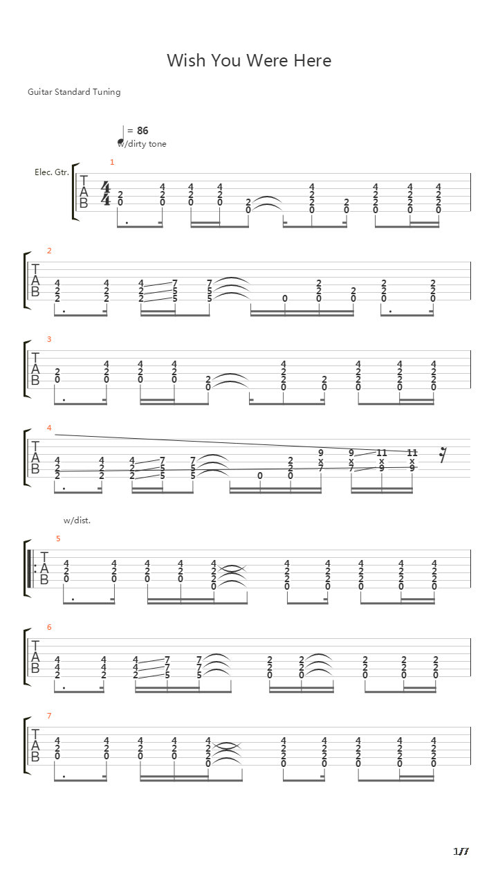 Wish You Were Here吉他谱