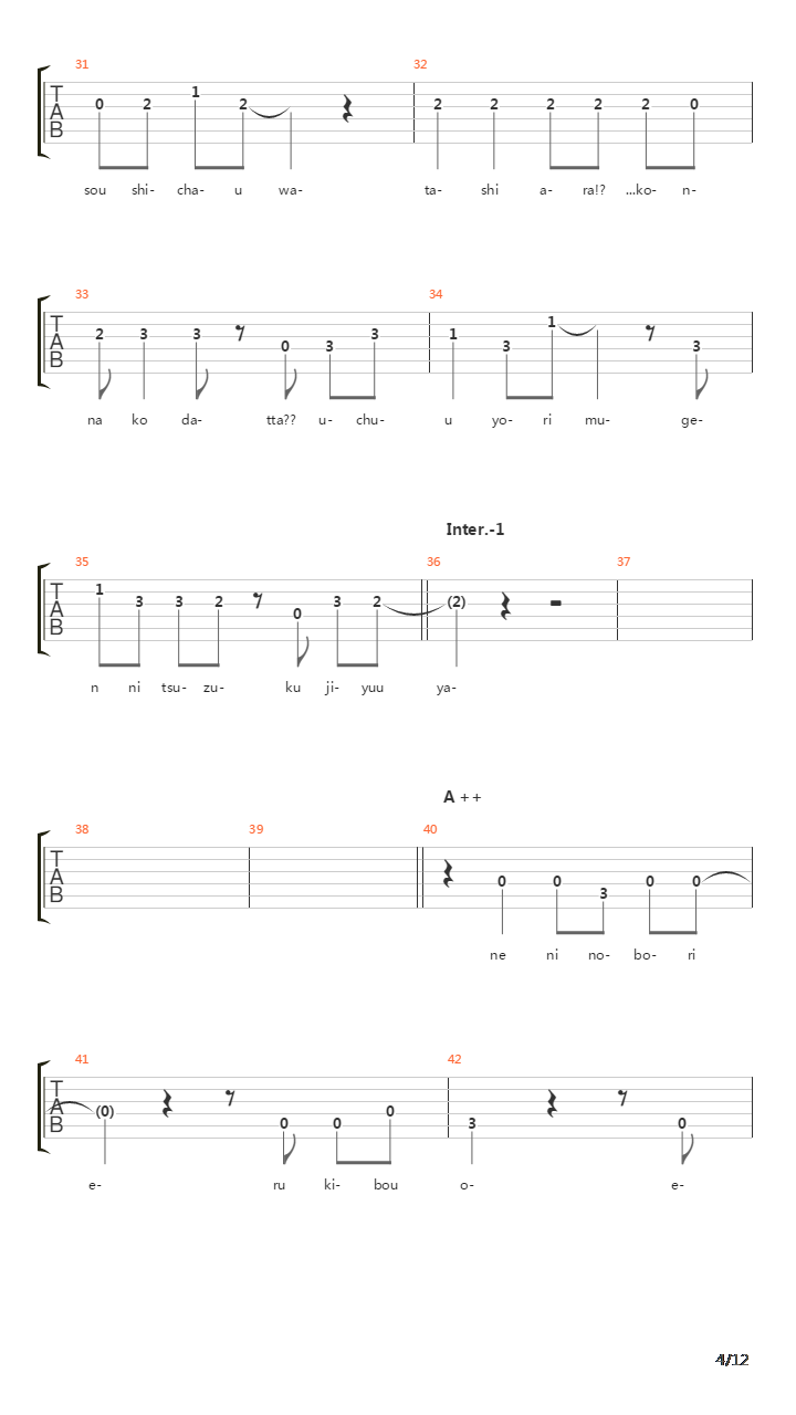 轻音少女(K-on) - 野性の情熱吉他谱