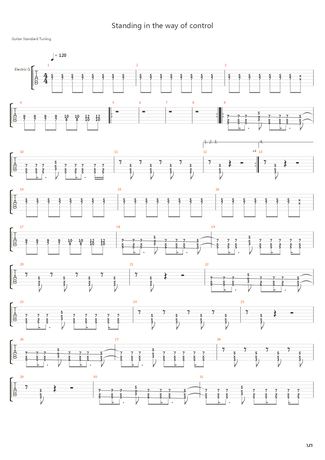 Standing In Thw Way Of Control吉他谱