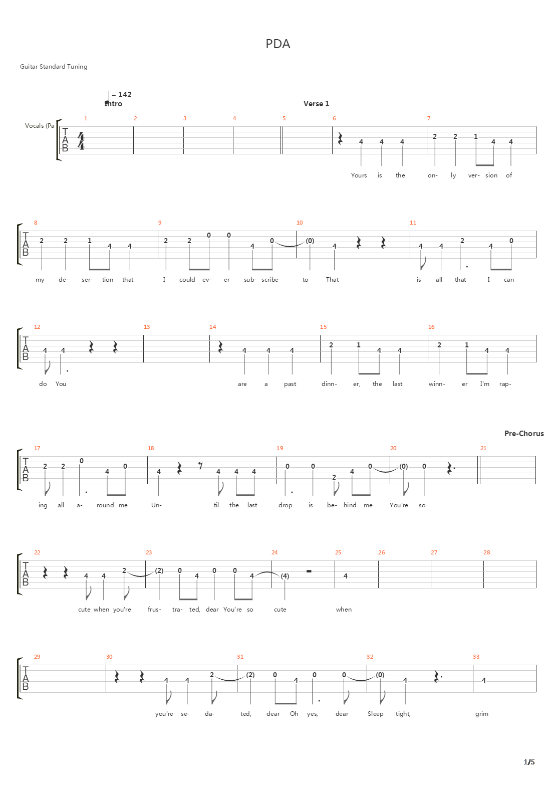 Pda吉他谱