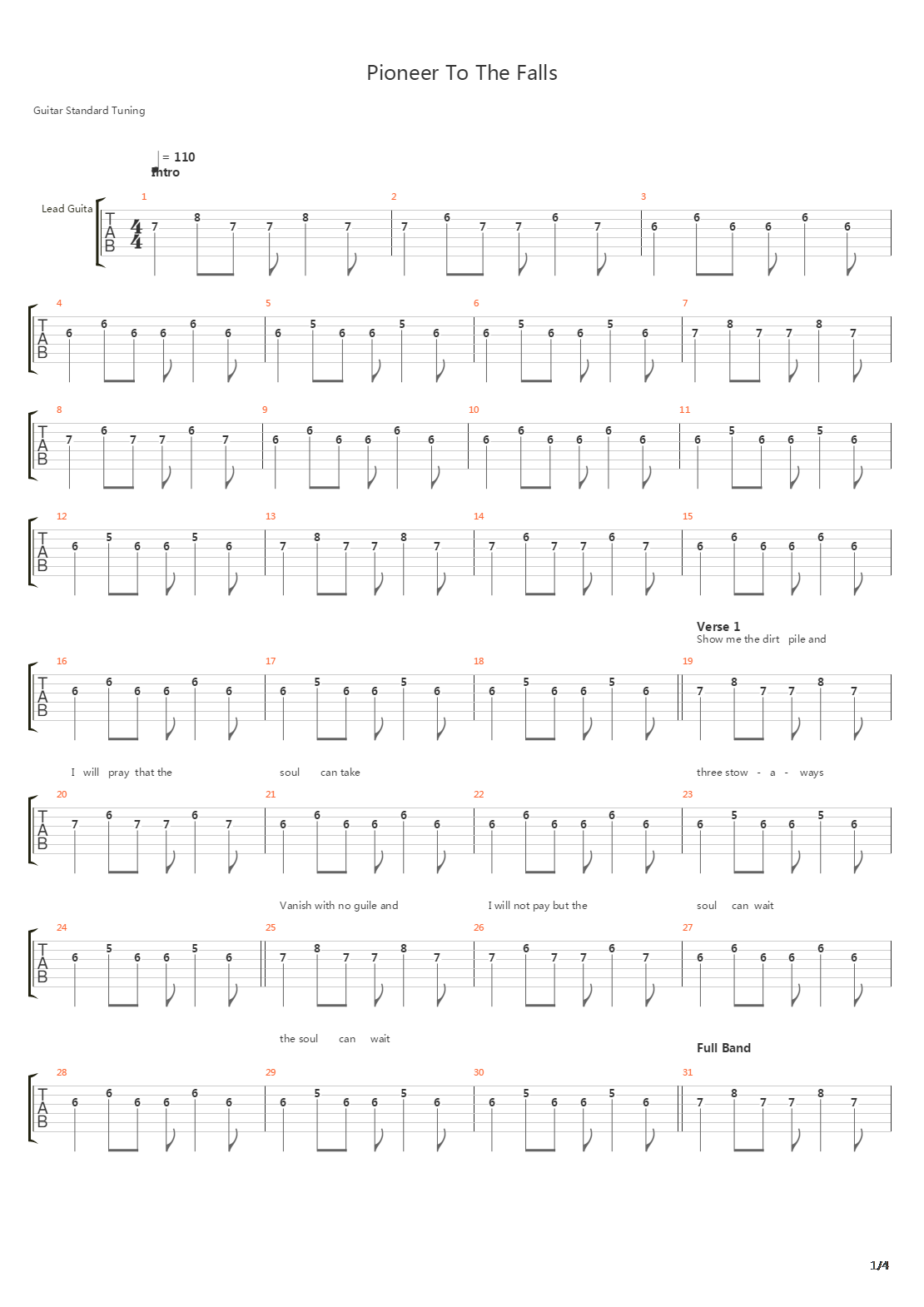 Pioneer To The Falls吉他谱