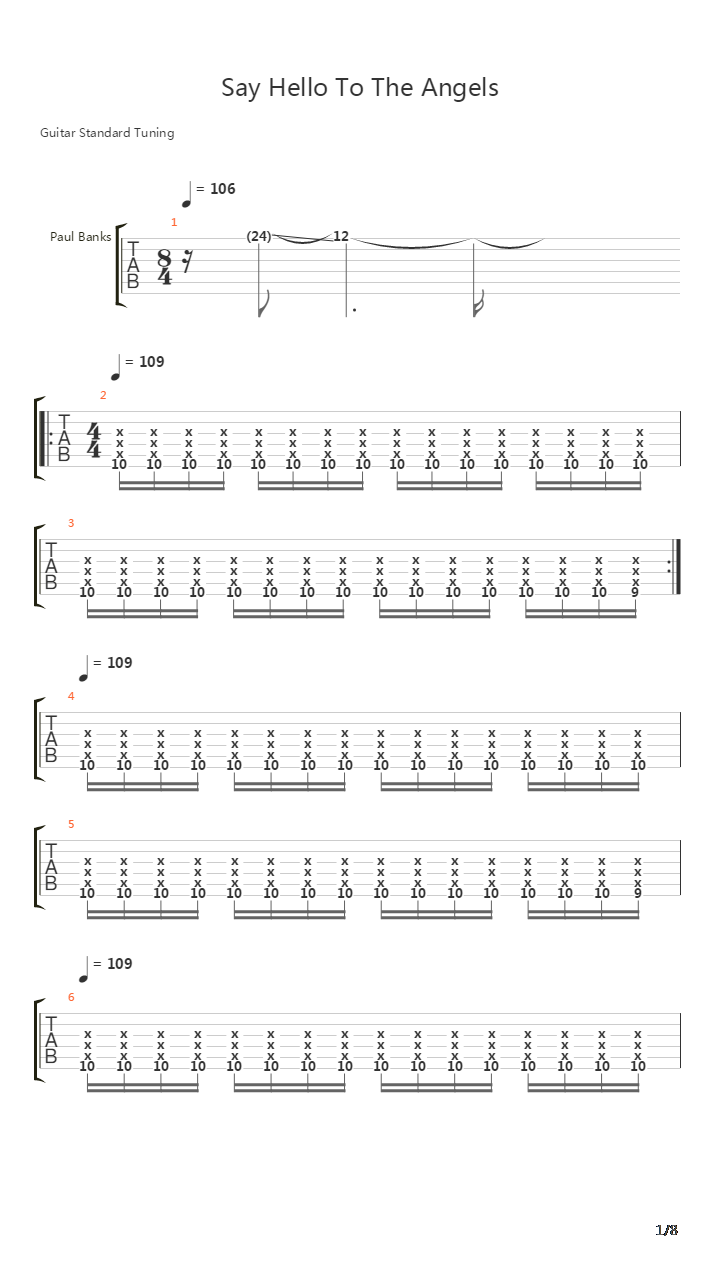 Say Hello To The Angels吉他谱