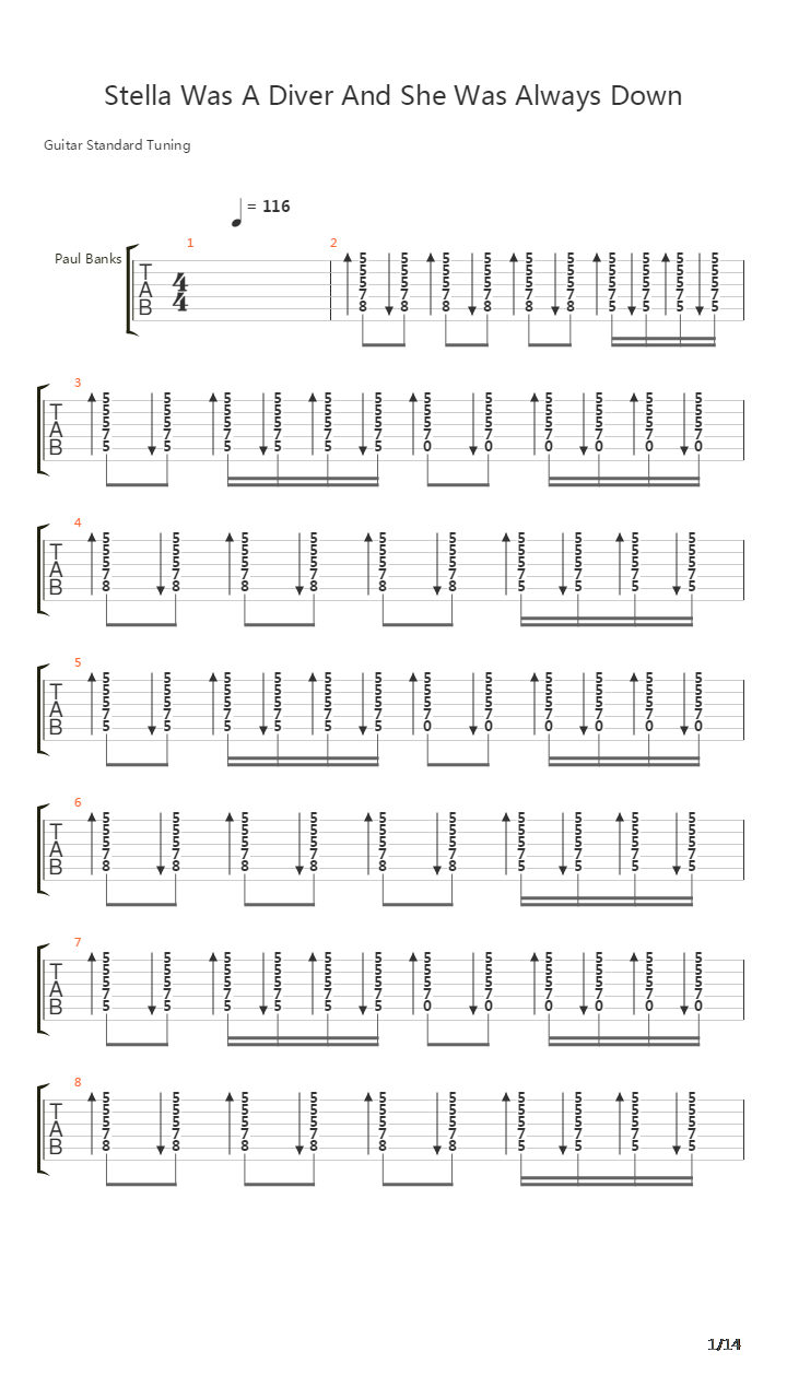 Stella Was A Diver And She Was Always Down吉他谱