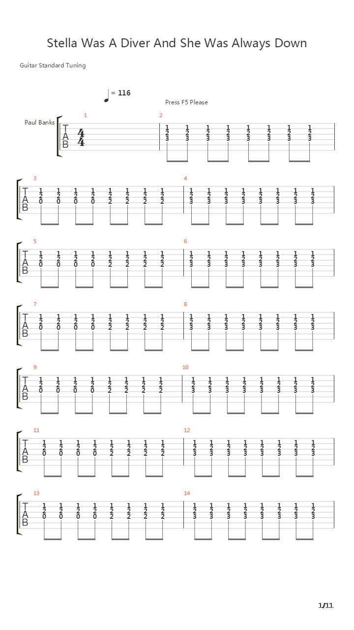 Stella Was A Diver And She Was Always Down吉他谱