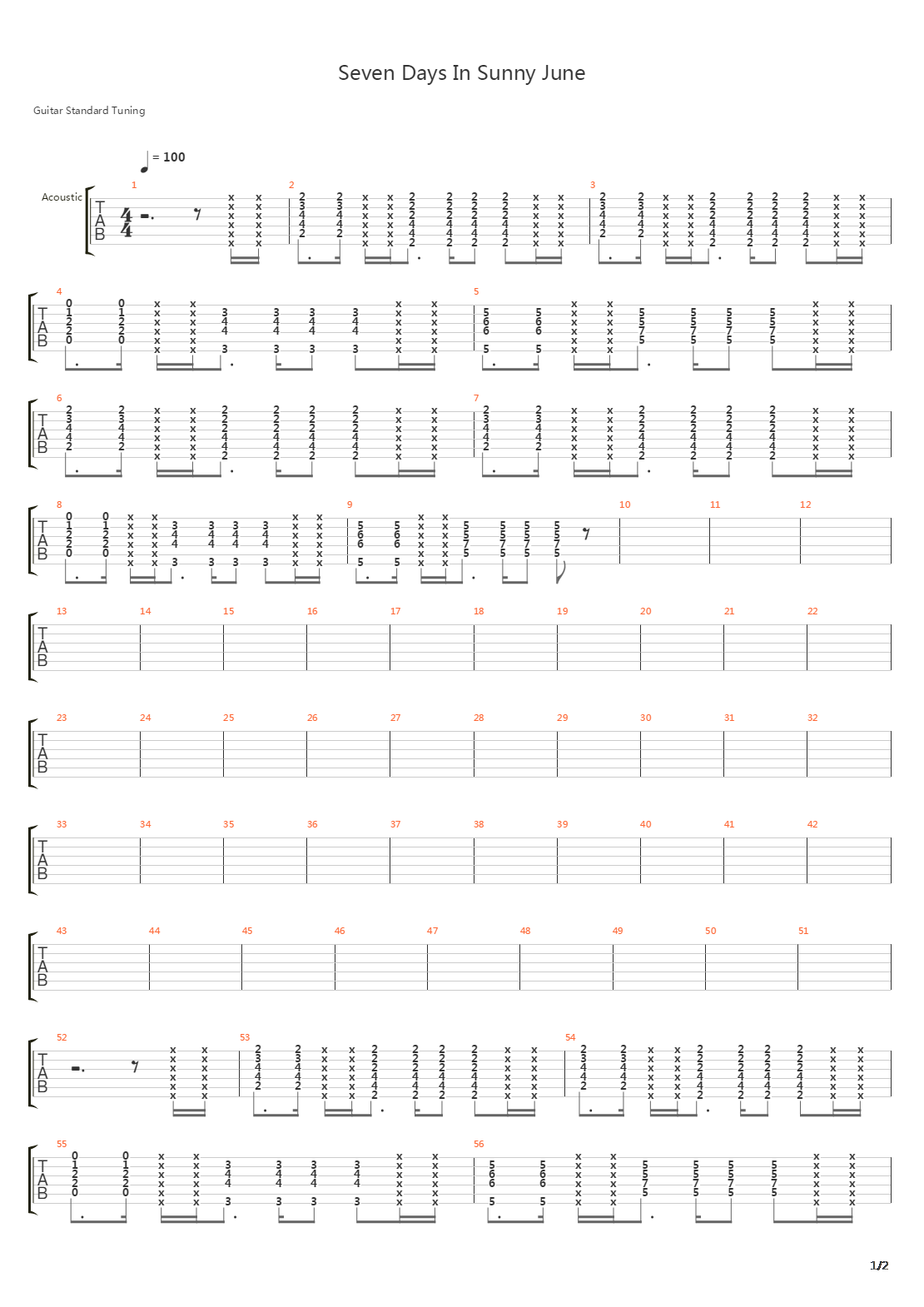 Seven Days In Sunny June吉他谱