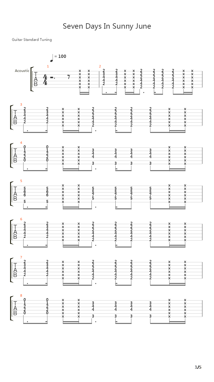 Seven Days In Sunny June吉他谱