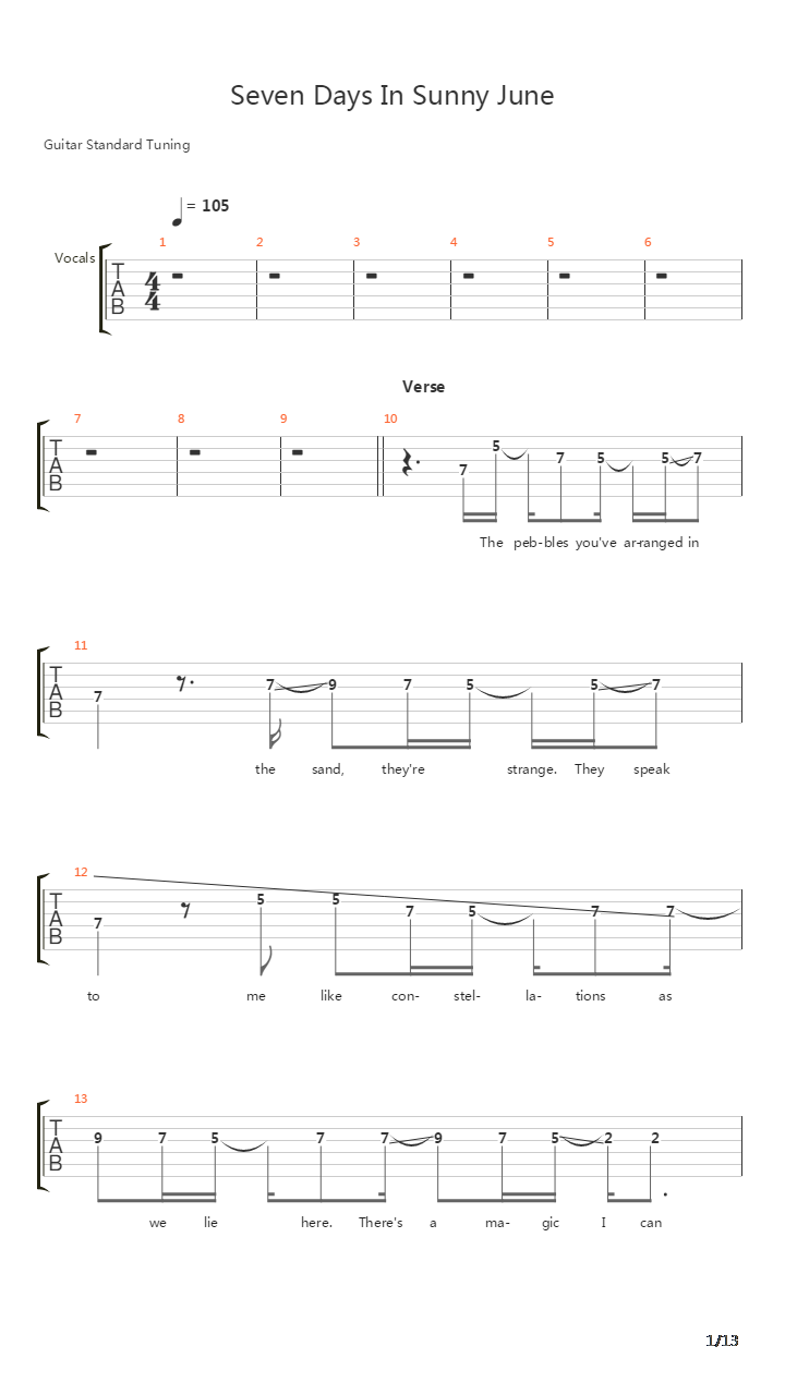 Seven Days In Sunny June吉他谱