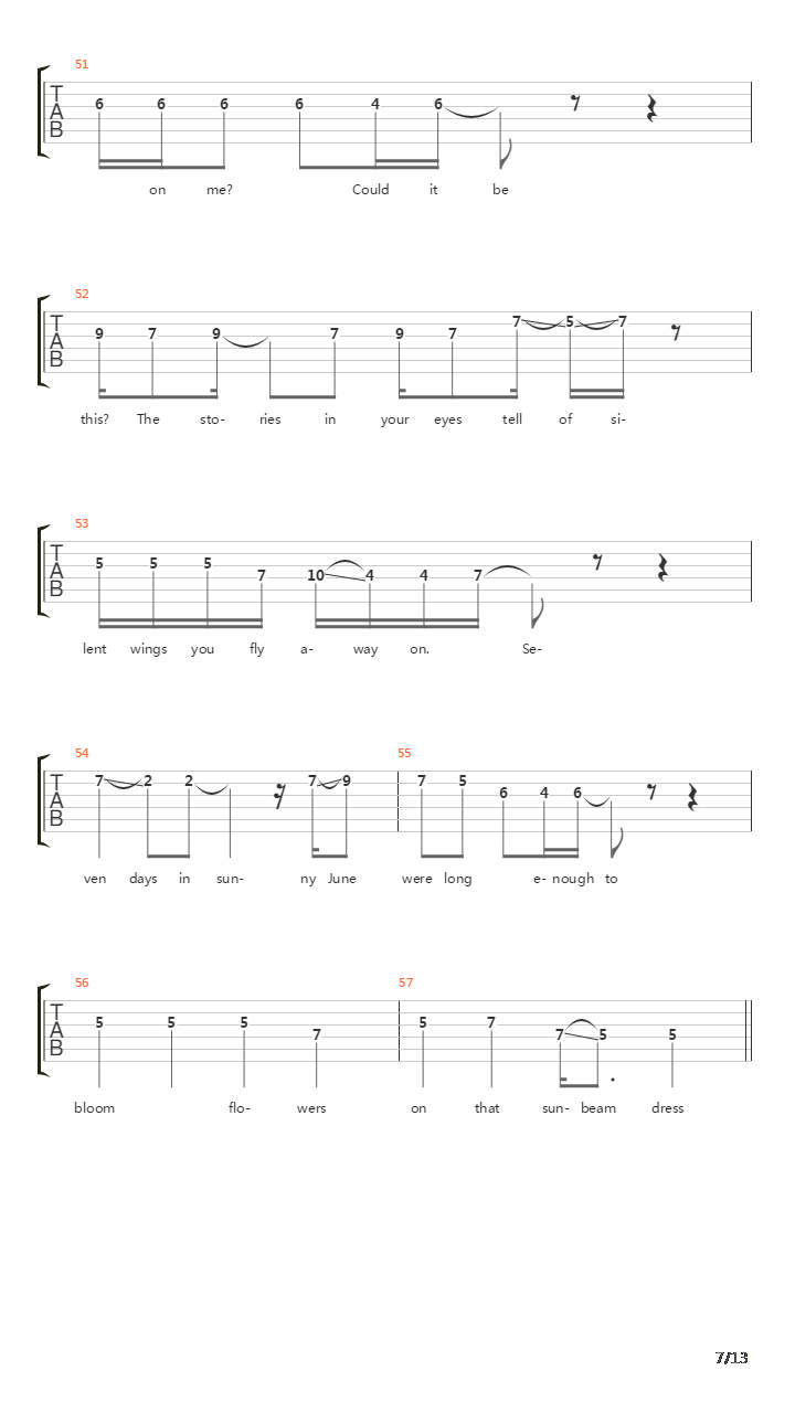 Seven Days In Sunny June吉他谱