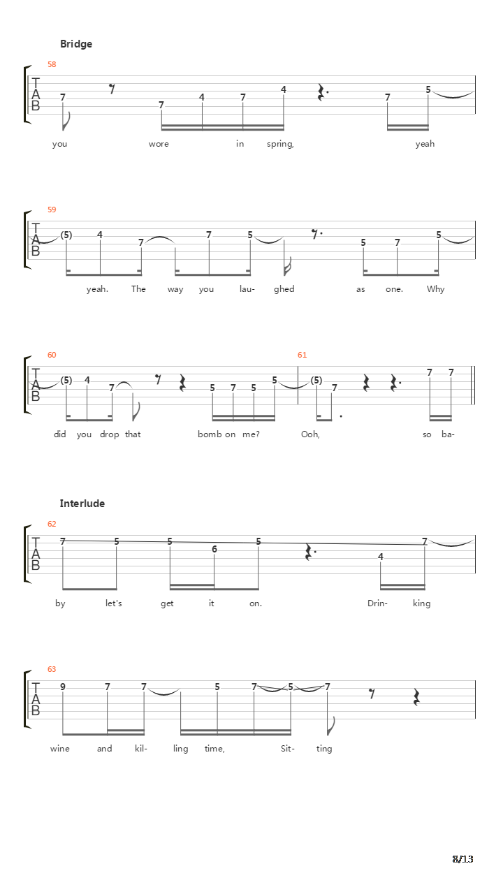 Seven Days In Sunny June吉他谱