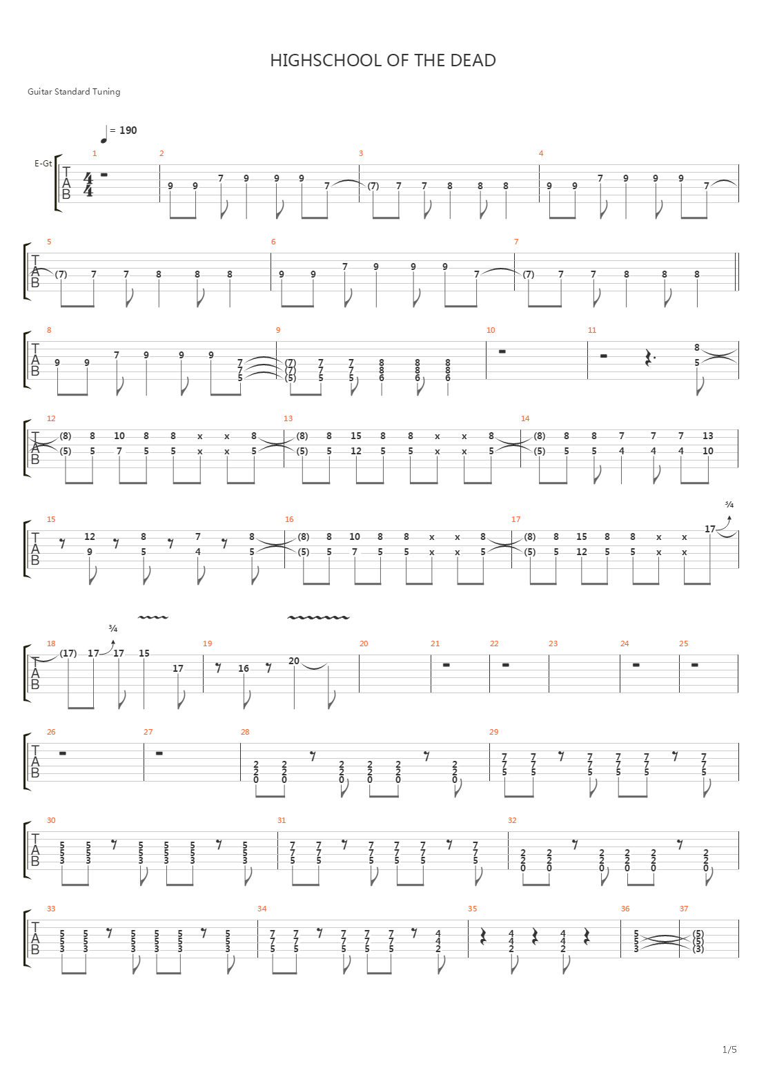 Highschool of the Dead(学园默示录) - Opening Theme吉他谱