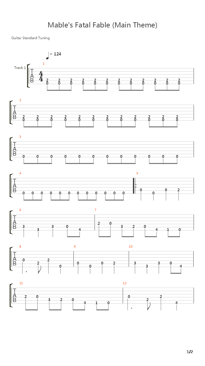 Mables Fatal Fable Main Theme吉他谱
