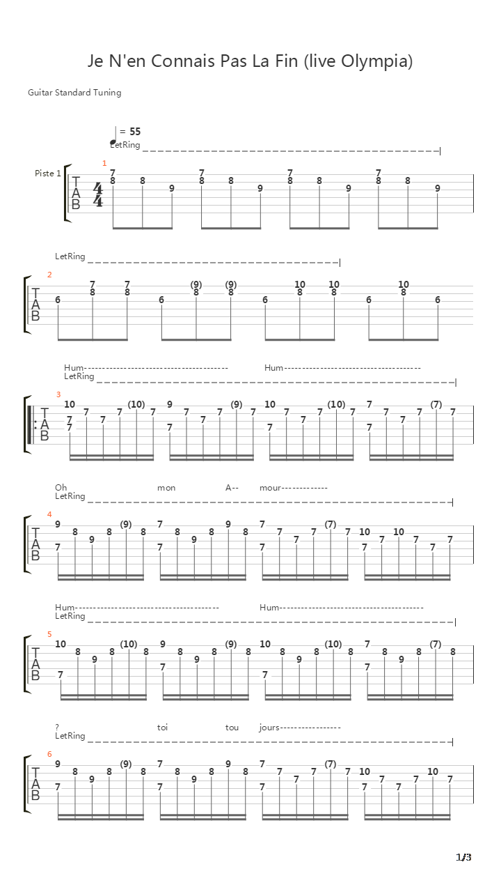 Je Nen Connais Pas La Fin吉他谱